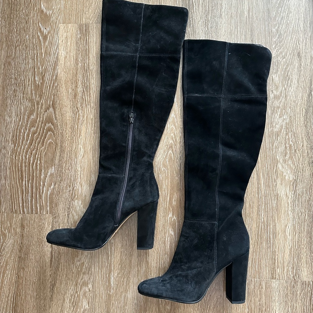 Black Suede Knee-High Boots